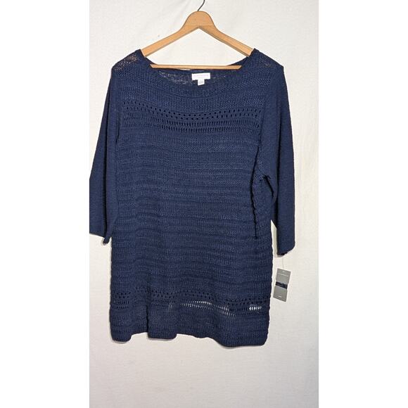 Charter Club Womens Knit Open Weave boat neck Sweater Sz 2X Navy Plus Size NWT - Picture 4 of 8